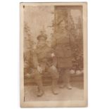 Black Watch + Rame WWI-Two soldier friends pose together sent to Miss Mabel Trudgill, Norwich