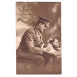 The Buffs WWI-Poignant Card - soldier War time letter-Gold Print cap badge above, used 1917 to pre