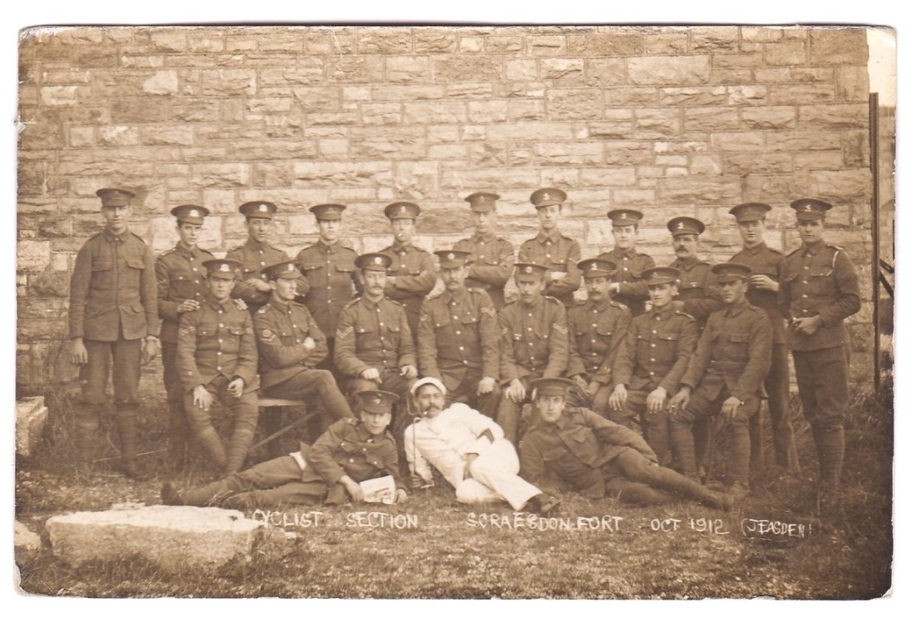 Fine RP "Cyclist Section, Screasdon Fort, Oct 1912 (Jeasden) mailed Plymouth to Norwich