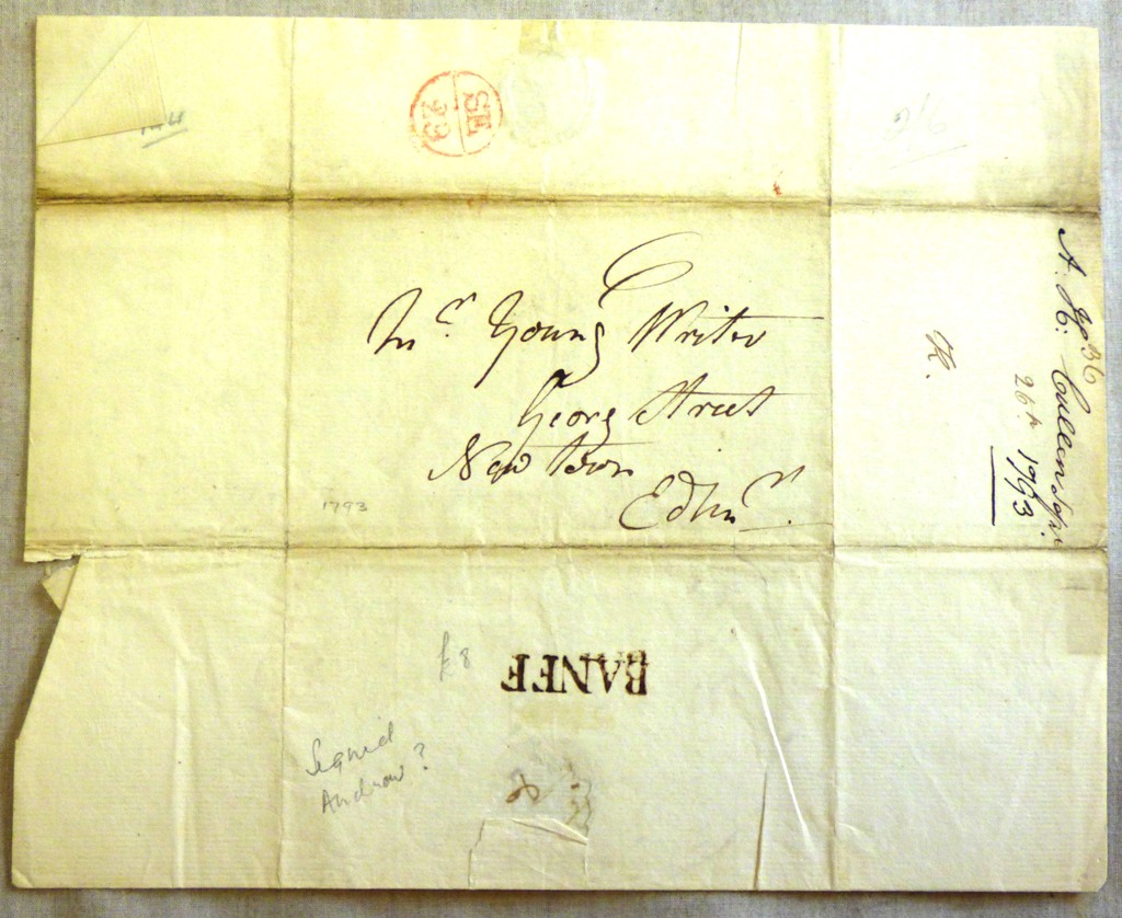 Great Britain Postal History-Scotland 1792 EL Cullen to Edinburgh with red bishop mark and SL