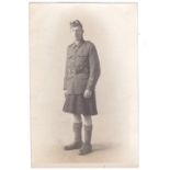 Argyll and Sutherland Highlander WWI- full length Photographic postcard