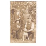 Family group of four classic service history WWI-photograph postcard , Bowler hatted gent RAMC