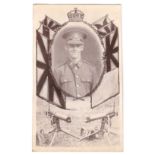 Middlesex Regiment WWI- Patriotic Photographic postcard, the portrait above a pair of Vickers