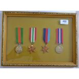 British WWII Italy Star framed medal group including: The 1939-1945 Star, 1939-45 Medal and The
