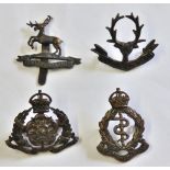 British WWI Bronzed Officers Cap Badge Collection (4) Including: Royal Army Medical Corps (Lugs),