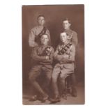 Royal Field Artillery WWI- very fine RP postcard-four gunners with cross belts-superb card