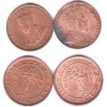 Ceylon 1910 Cent-1925, UNC(2), Fine lustre, KM102,KM107,(2)