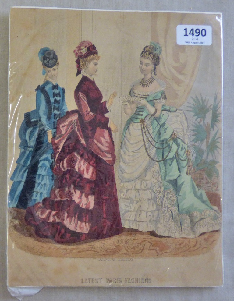 Latest Paris Fashions, a mid 19th century print of the fashion of the time. Signed H. Leger