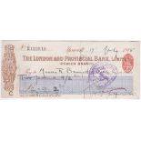 London and Provincial Bank cheque-Ipswich 1918