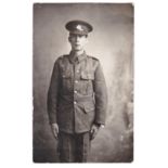 Suffolk Regiment WWI-Private, full length photographic postcard