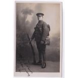 Glamorgan Yeomanry WWI Fine full length Corpral with rifle and pack, signed Cpl W.R. Thomas, 1/1