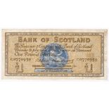 Bank of Scotland 1961 One Pound VF; 1988 Five Pounds (2) AUNC, 1990 Five Pounds AUNC, 1974 Ten