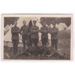 Norfolk Regiment WWI-Section group photo RP card, at camp, photo Burnett, Middlesborough