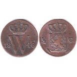 Netherlands 1846 1/2 Cent, GVF, KM68, low mintage