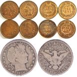 U.S.A. 1912 Barber Dollar, near fine, KM 116-U.S.A. 1904 Indian Head Cents, (4) with considerable