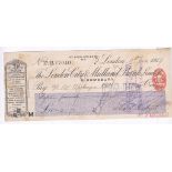 London City & Midland cheque, Bloomsbury 1917