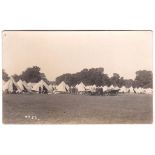 WWI Camp View-many tents and veteran autos-m/s message 'slept as many as 16 in a tent, all feet