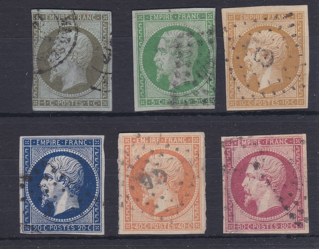 France 1853 definitive's fine used, S.G. 42, 50, 51, 64 and 70 used. Cat value £500