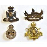 British WWI Officers Cap Badge Collection (4) Including: The Wiltshire Regiment, Royal Horse Guards,