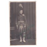 Seaforth Highlanders 1932-Photographic postcard, card of a piper in full uniform signed 'Ben