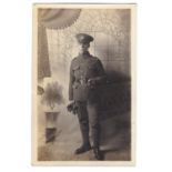 Ox and Bucks Regiment WWI-RP postcard, full length Private portrait, young soldier with swagger
