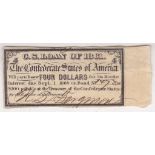 1864 Confederate States promisary note on Four Dollars Bond interest - pair on bond 736 for 1000
