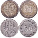 Germany 1875J 50 Pfennig, KM 6, UNC with lustre-Germany 1875F, 50 Pfennig, KM 6, low mintage, F,