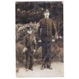 Royal Artillery 1908-Postcard, photograph of proud Bombardier and boy soldier broiler-Gosport 1908
