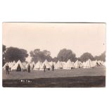 Military Police WWI RP Tented camp with four on parade. Message reads, August 1914 - The man in