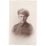 Queens Regiment WWI-Head + Shoulder Portrait postcard photographic -bright young soldier