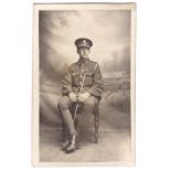 Army Service Corps WWI-Soldier, seated protrait, photographic postcard, Barkers, Burnham-on-Crouch