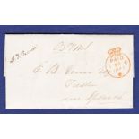 Suffolk 1845 OHMS Letter from Stamps & Taxes Legacy Duty Department to Ipswich. Paid in red. Fine