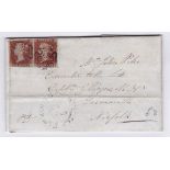 Great Britain 1843-Wrapper to Great Yarmouth (Ex of the late Corp G.Rogers RN) with pair 1d reds,