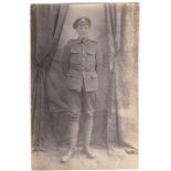 The Buffs WWI-full length portrait photographic postcard m/s 'Taken somewhere in France, 13/6/16