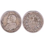 Italy(Papal States) 1866-XXIR Lire,KM1377.2 Pope Pius 1X, GF/NVF