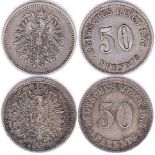 Germany 1876B, 50 Pfennig, KM 6, GV-FGermany 1876A 50 Pfennig, AEF with lustre, KM 6