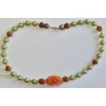Necklace-With green bead and orange rose at centre-new