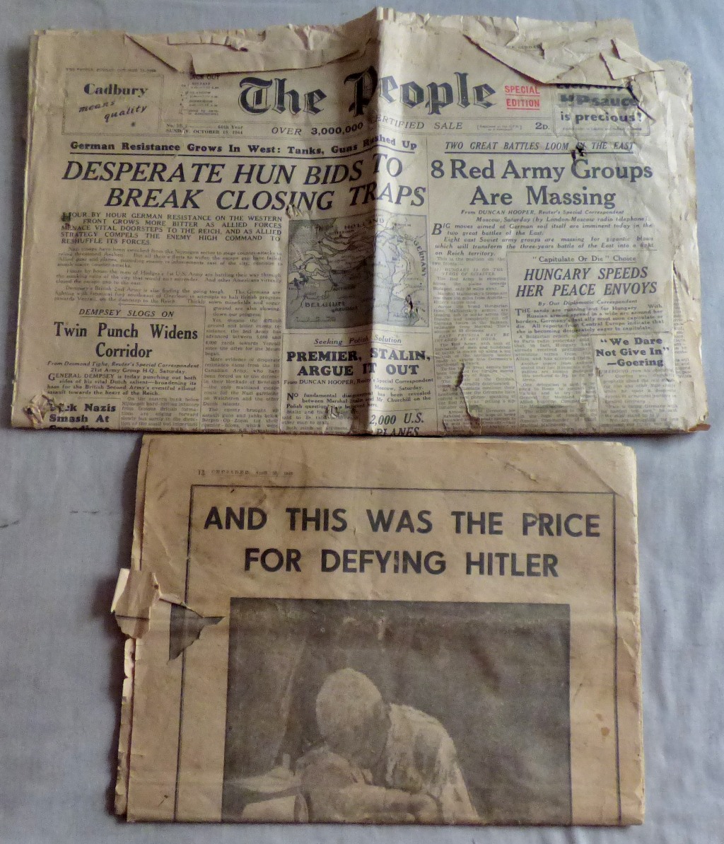 Militaria - Wartime Newspapers 'The People', dated Sunday October 15th, 1944, 'Crusader' dated