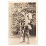 Cheshire regiment WWI-Photographic postcard, full length- a signaller with radio and flags-new