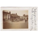 Norfolk Heacham 1912-Photographic postcard-Band + Drums parade in the square, used heacham 1912-
