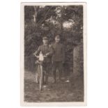 Norfolk Regiment(Cyclist) WWI- 1914 RP postcard of two soldiers-one with his rifle on his