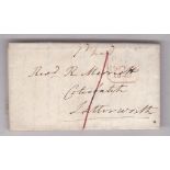Sussex 1840 (FY13) EL Hastings to Lutterworth, m/s 1d paid and red '1' rate, Paid tombstone type