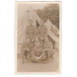 Lincolnshire Regiment WWI-RP four soldiers outside their tent, fine postcard