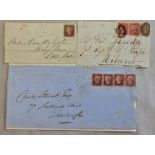 Great Britain Postal History-Penny reds (3) with 1841 tied by black HX another 1864 with-snip of for