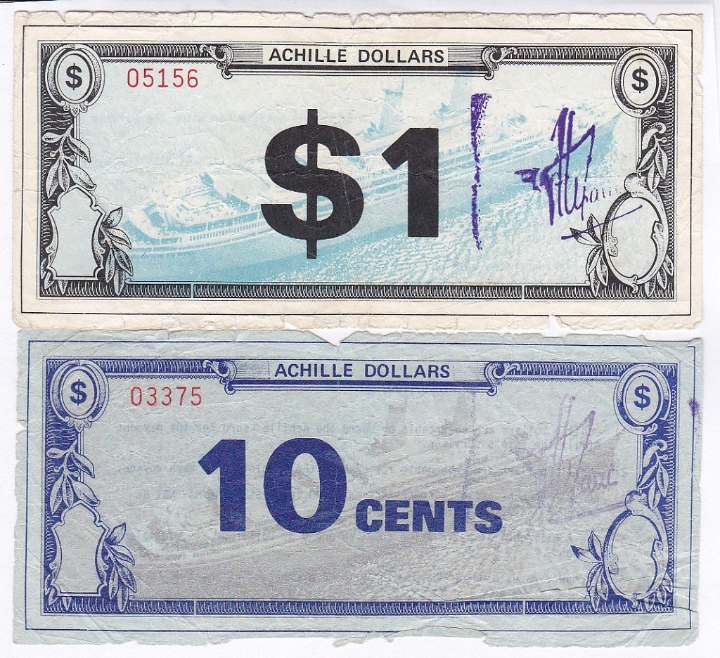 Achille Lauro Dollars - One Dollar two Cents notes, AVF. Scarce notes, redeemable on board (2) In