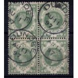 Great Britain 1887-1/- green, SG211, very fine used, Dundee cd's, block of four, beautiful full