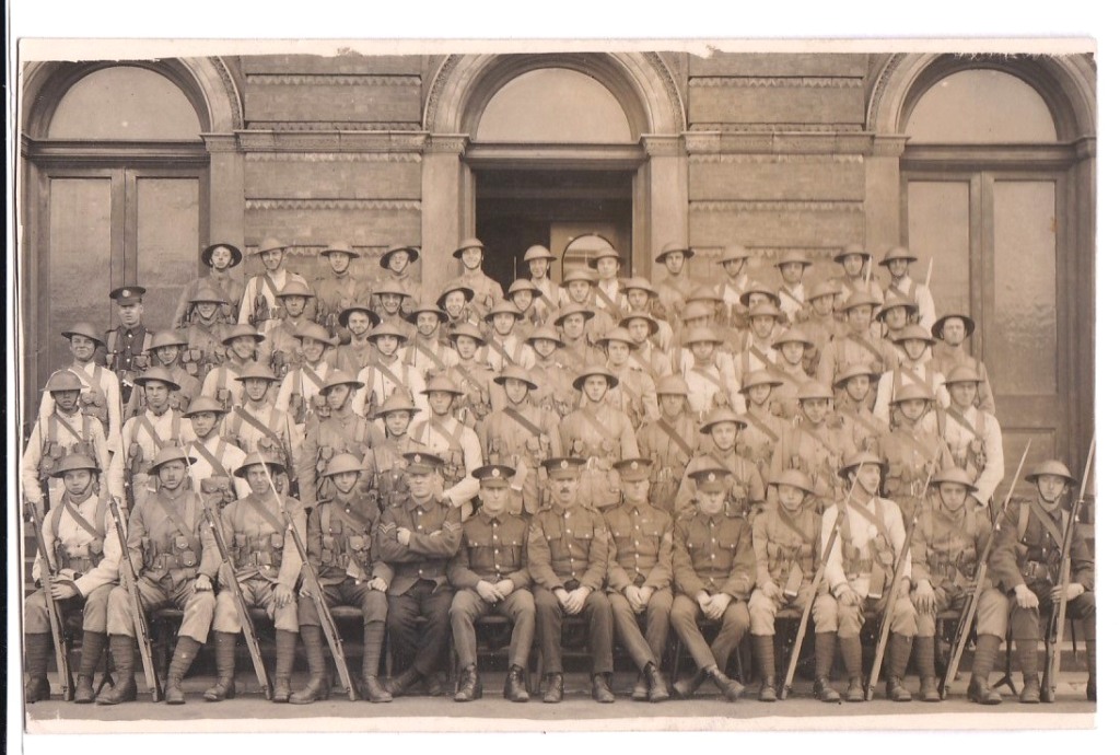 Royal Engineers WWI-m/s 66 party T.B.R.E in tin helmets - a fine RP postcard