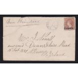 Australia - South Australia 1880 Env Kourina to Ireland with 8 Pence on 9d brown adhesive tied by