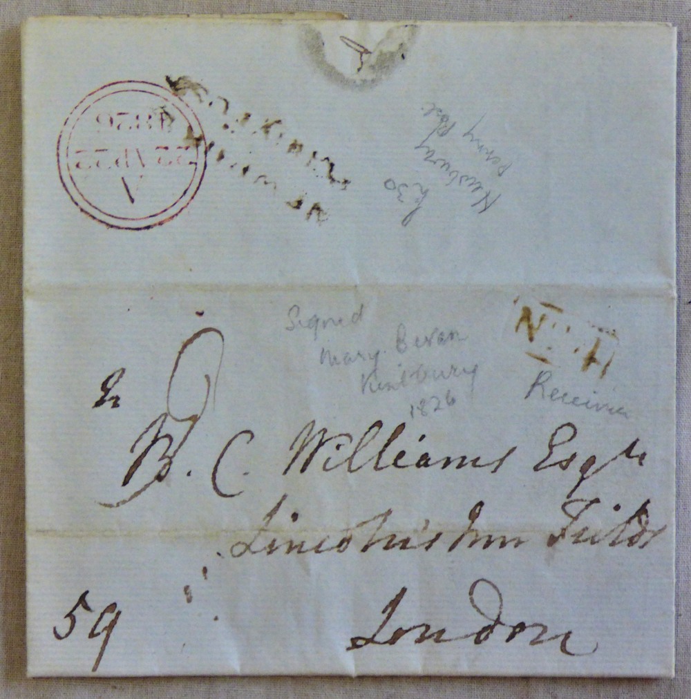 Great Britain Postal History-Nottinghamshire 1826 EL Newmark to London with Newmark/penny post -