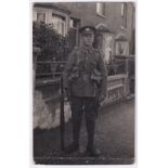 Norfolk Regiment WWI- PTE uniformed with rifle and webbing outside home in Norfolk?-cover crease-